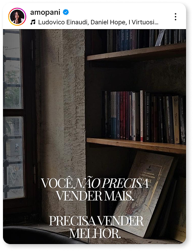 Post de Instagram com biblioteca e texto sobre vender melhor